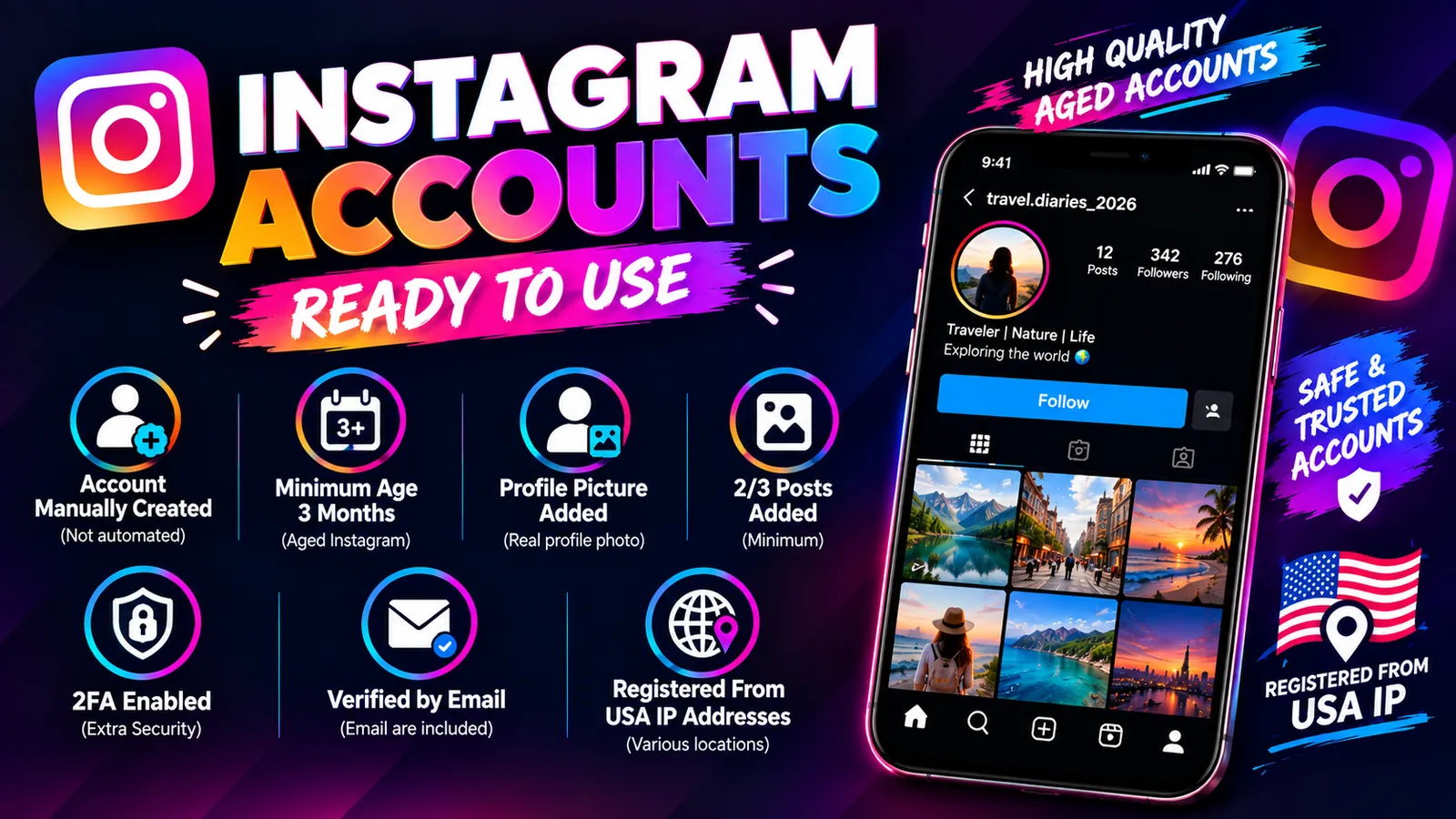 ✅ Hq USA Aged Instagram With 3/4 Post  ✅