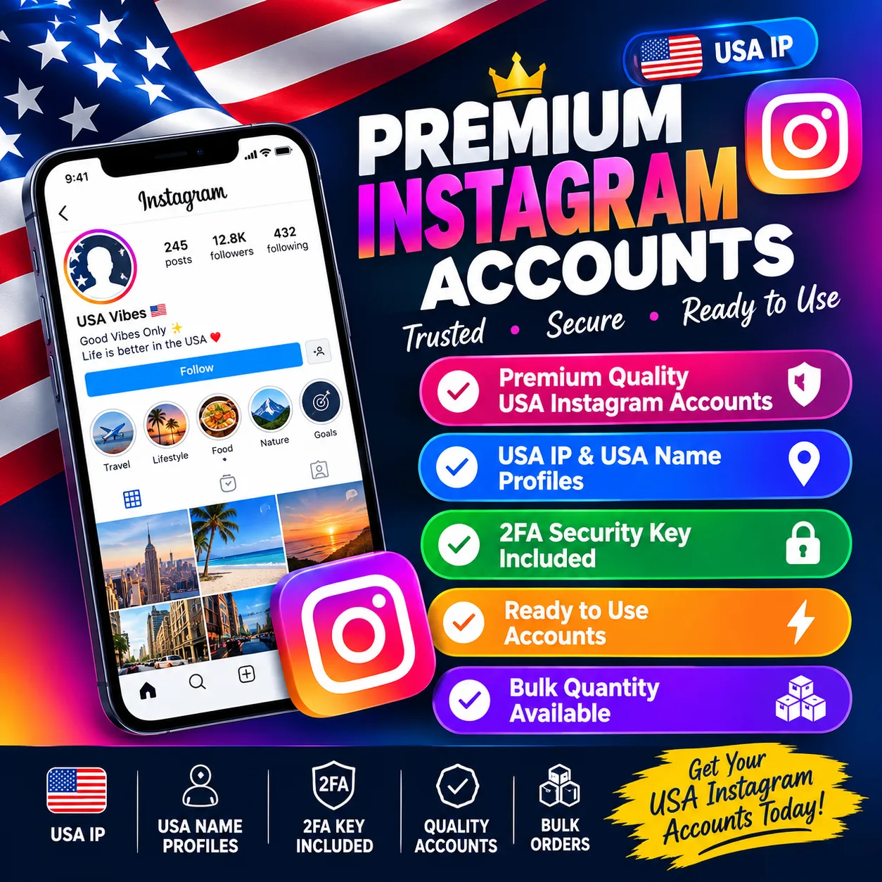 🇺🇸 Premium USA Instagram Accounts | USA IP & USA Names | 2FA Key Enable