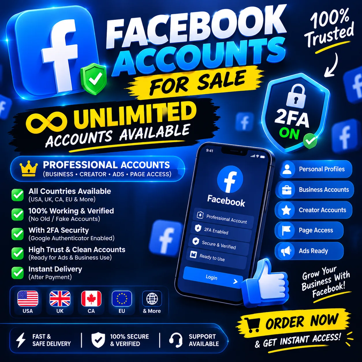 Facebook Accounts | 2FA Enabled | Professional Profiles & High Trust Score