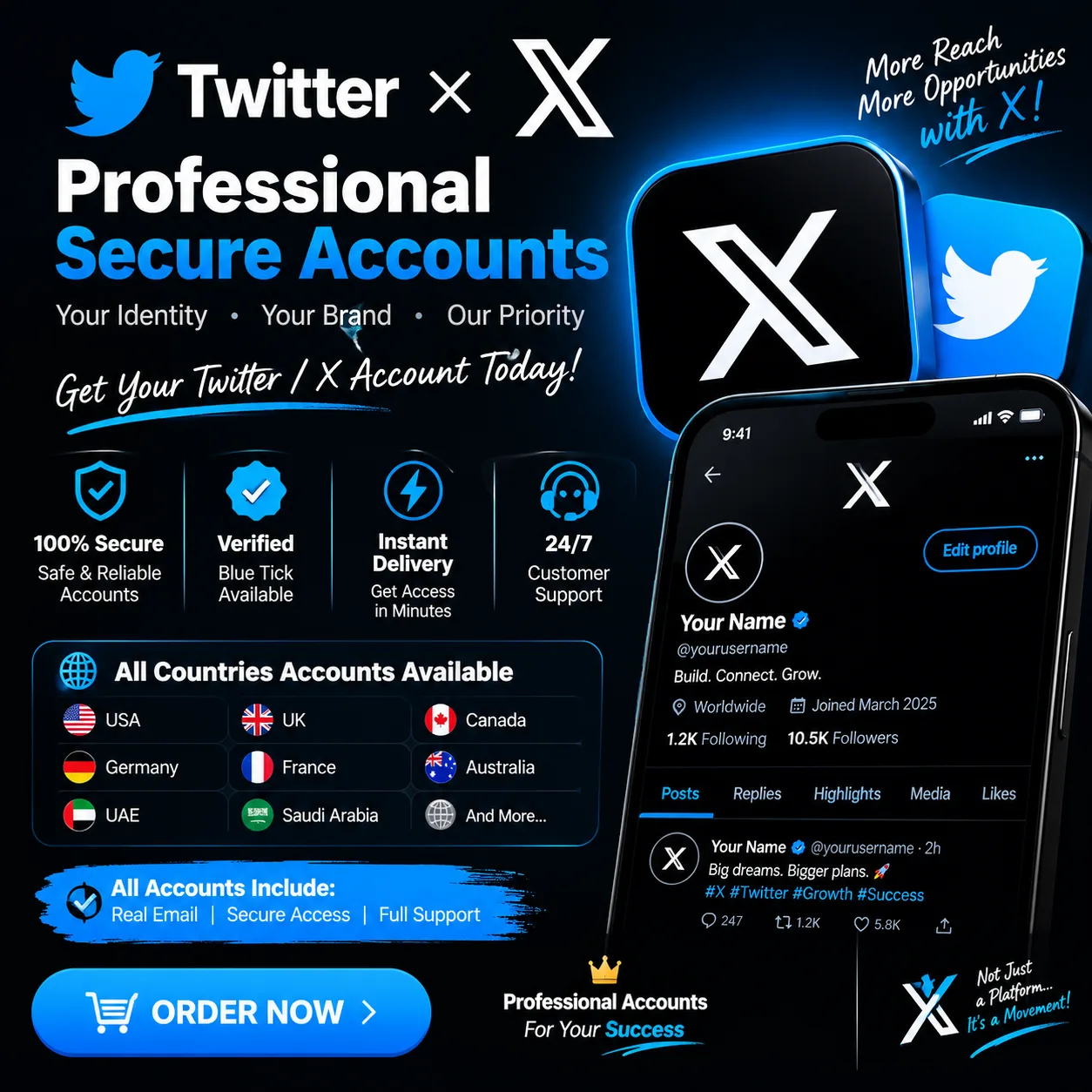 Premium Twitter (X) Professional Accounts | Worldwide Availability | Secure Access & Support