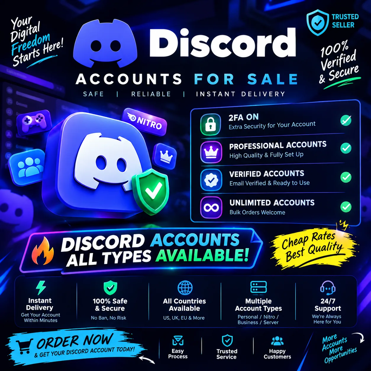Discord Accounts – 2FA Enabled | Verified Email | Professional Profiles
