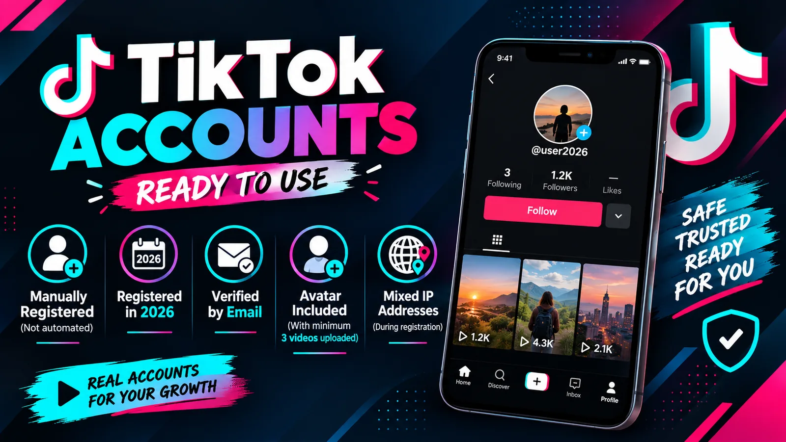 ✅ HQ Tiktok With 3 post ✅ Mix  IP ✅