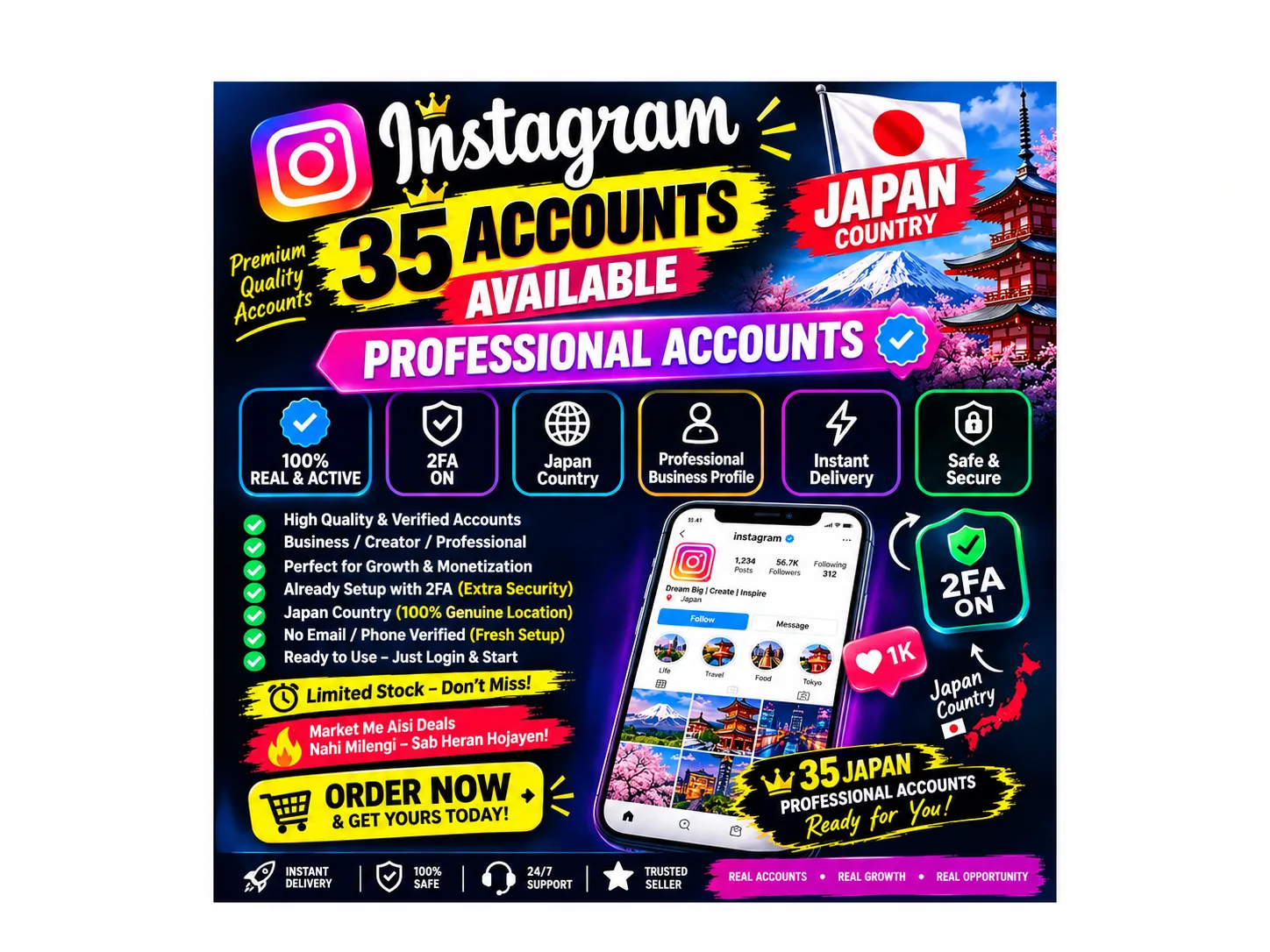 35 Japan Instagram Professional Accounts – 2FA ON | Instant Delivery